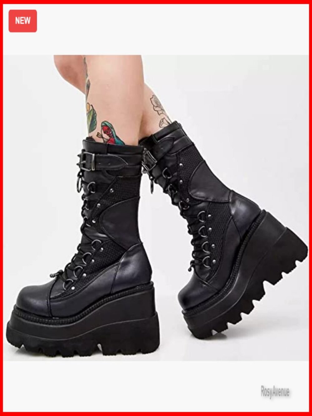Platform Ankle Boots Chunky Heel Combat Boots Lace Up Wedges - Picture 4 of 7